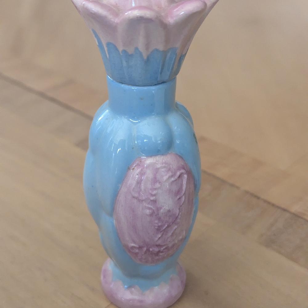 Vintage Pastel Blue and Pink Decorative Ceramic Perfume Bottle